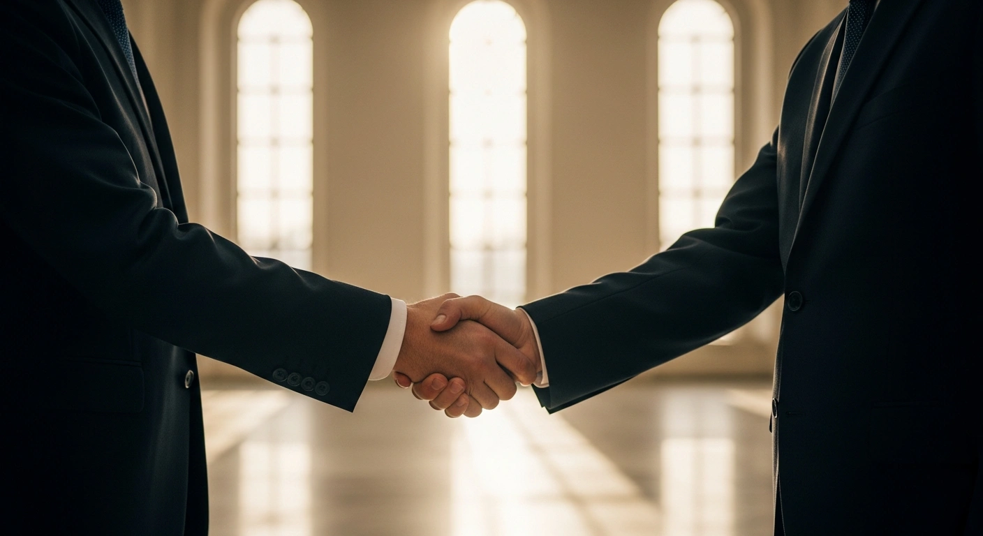 Two diplomats shake hands to finalize an agreement protecting the rights of the ethnic Hungarian minority in Transcarpathia, Ukraine.