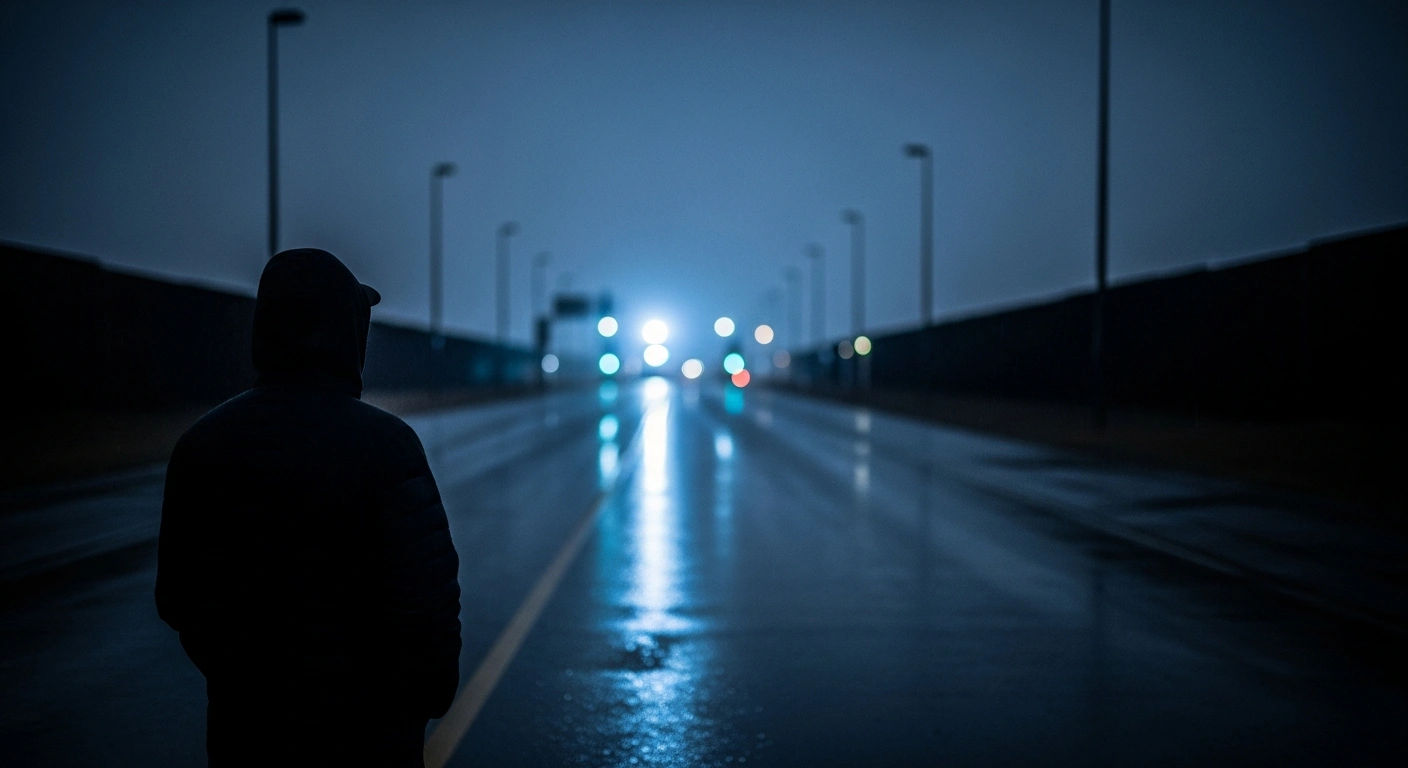 A silhouette of a man stands at a border crossing representing the geopolitical tension surrounding Hungary's stance on Ukrainian refugee protection status.
