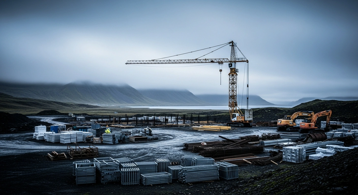 An idle construction site in Iceland sits empty as the country faces a significant slowdown in the civil engineering industry and rising unemployment.