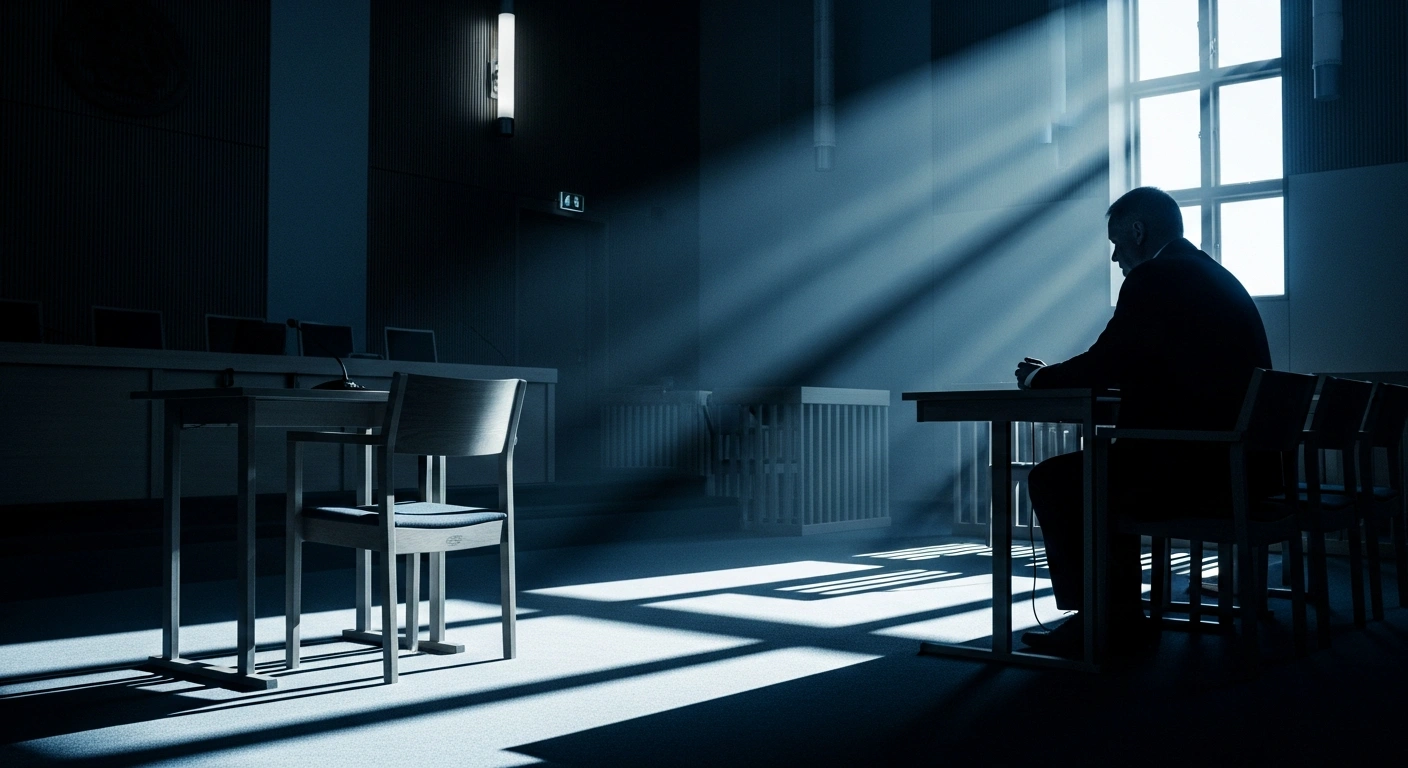 A man in his forties sits in a courtroom in Iceland after being remanded to pretrial detention following a police firearm seizure.