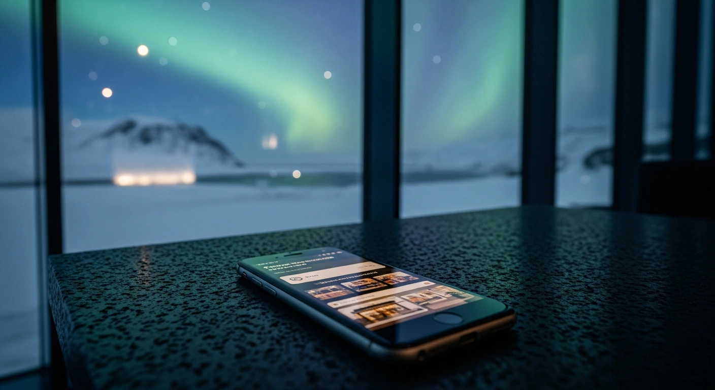 A smartphone displaying an online shopping interface sits on a table in Iceland, representing the legal challenge against the state-owned alcohol retailer monopoly.
