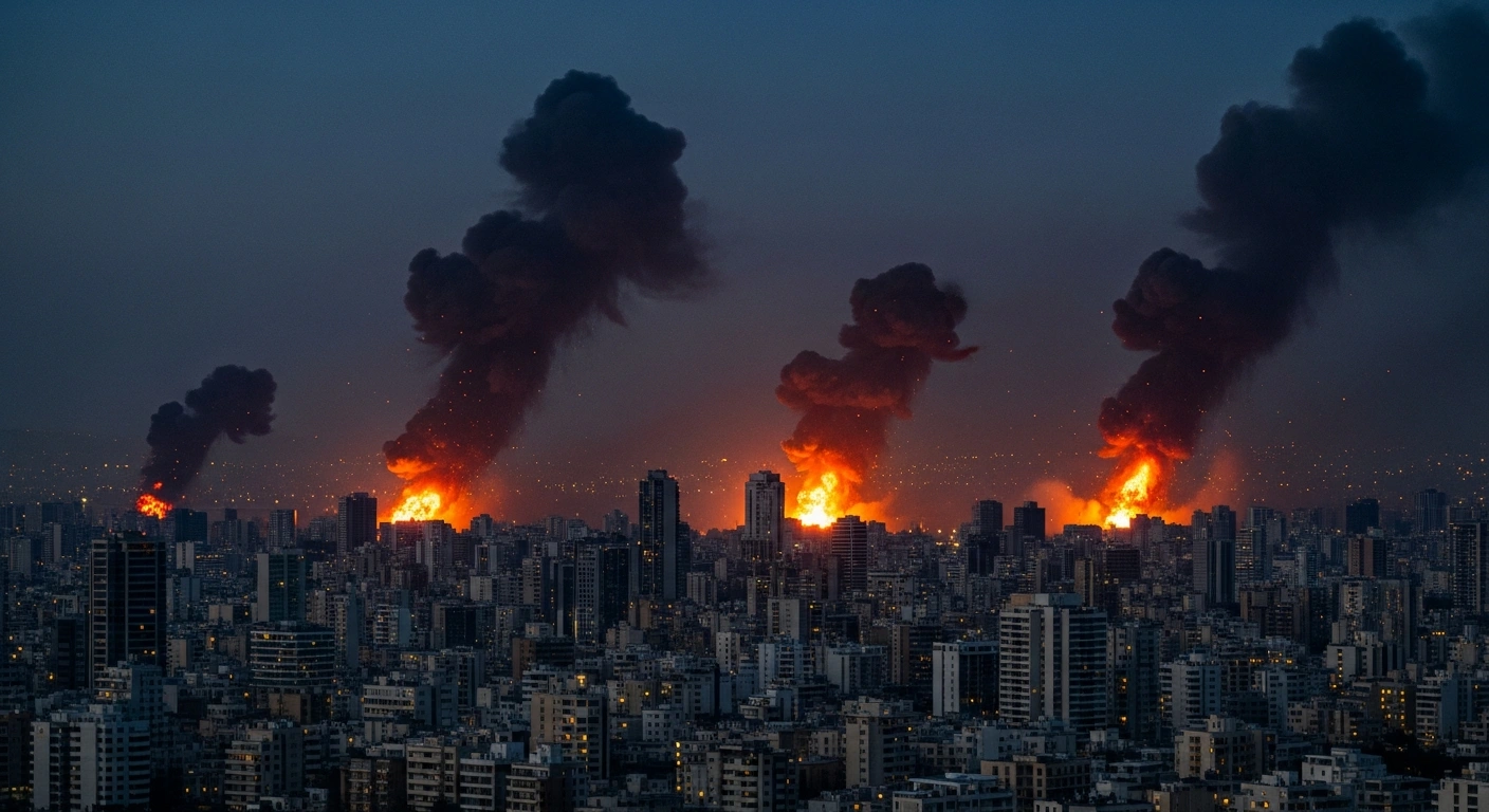 Smoke rises from the southern suburbs of Beirut, Lebanon, following airstrikes conducted by the Israeli Defense Forces against Hezbollah infrastructure.