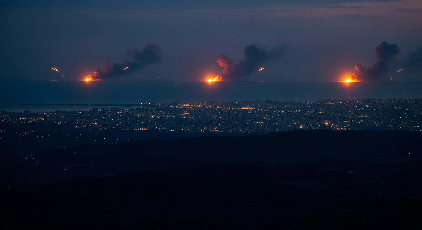 The Israel Defense Forces conduct airstrikes on Hezbollah infrastructure in the city of Tyre, Lebanon, resulting in plumes of smoke rising over the coastal skyline.