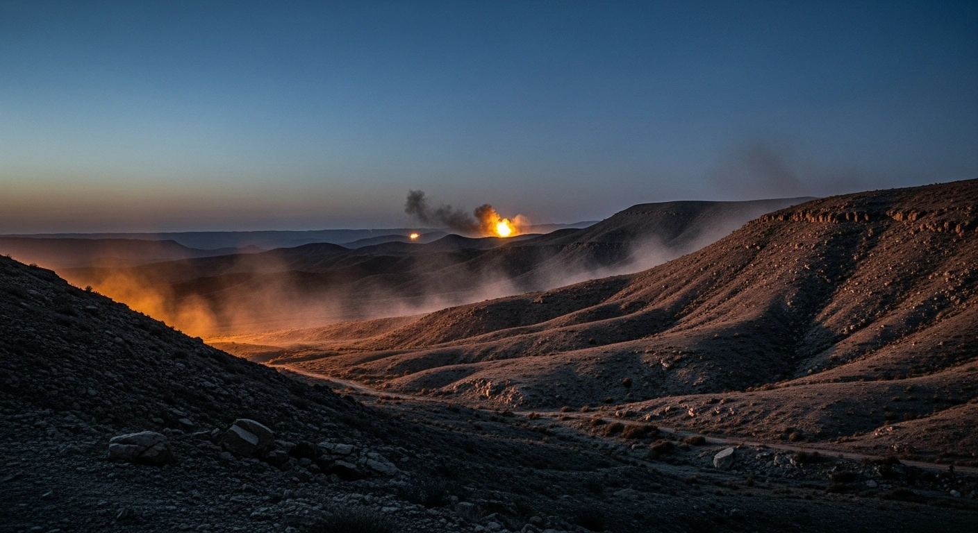Israeli artillery fire strikes positions in the rugged landscape of southern Lebanon near the border.