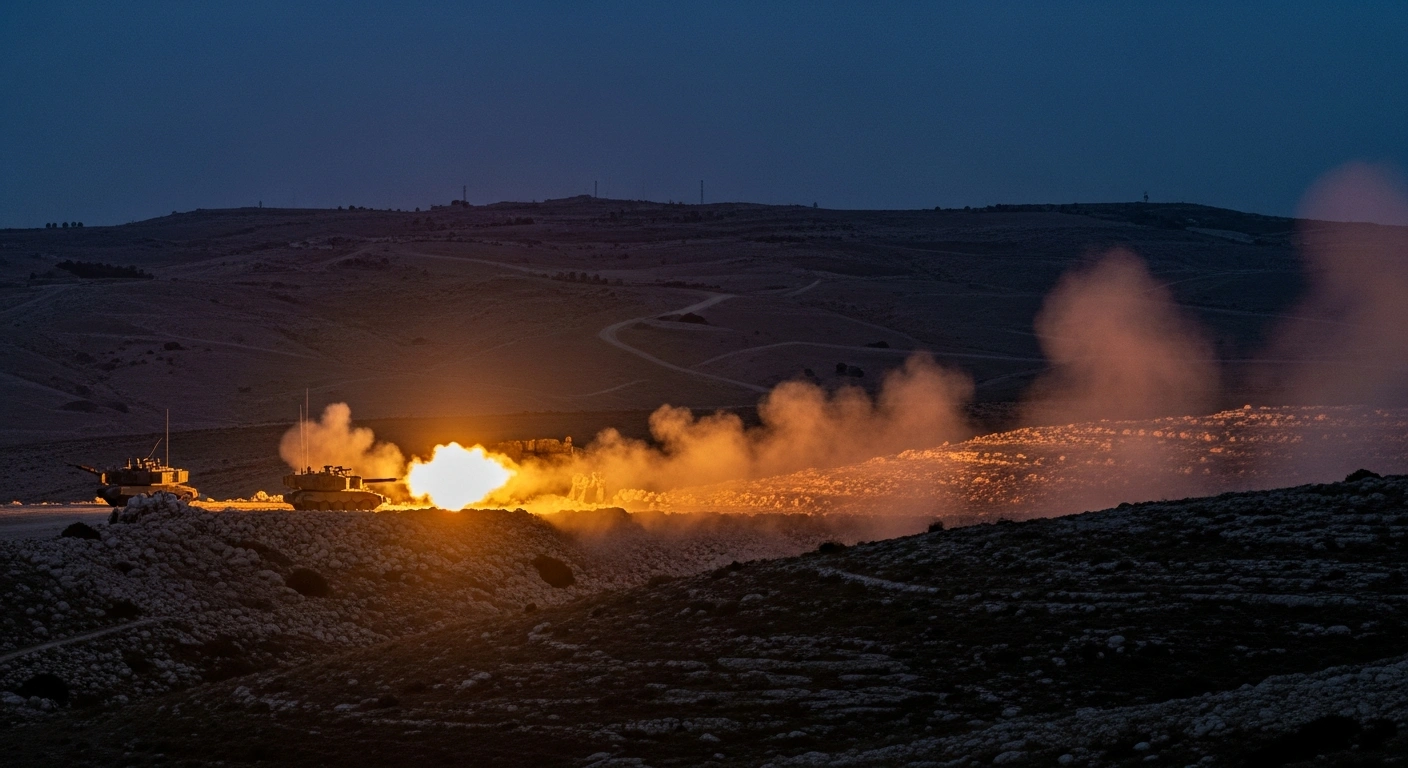 The Israel Defense Forces conduct artillery strikes against positions in southern Lebanon near the border region.