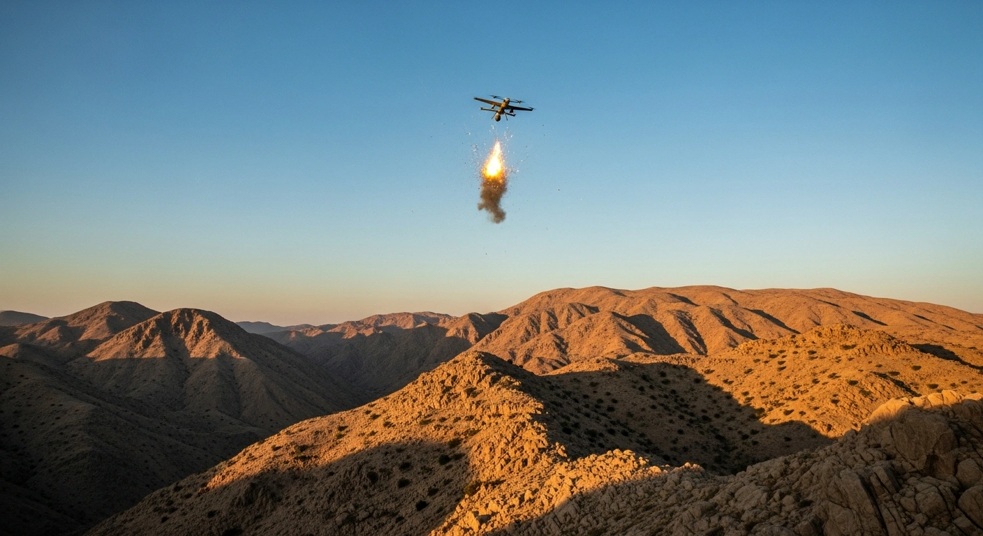 An Israeli defense system intercepts and destroys a Hezbollah surveillance drone flying over the Ali Taher Ridge in southern Lebanon.