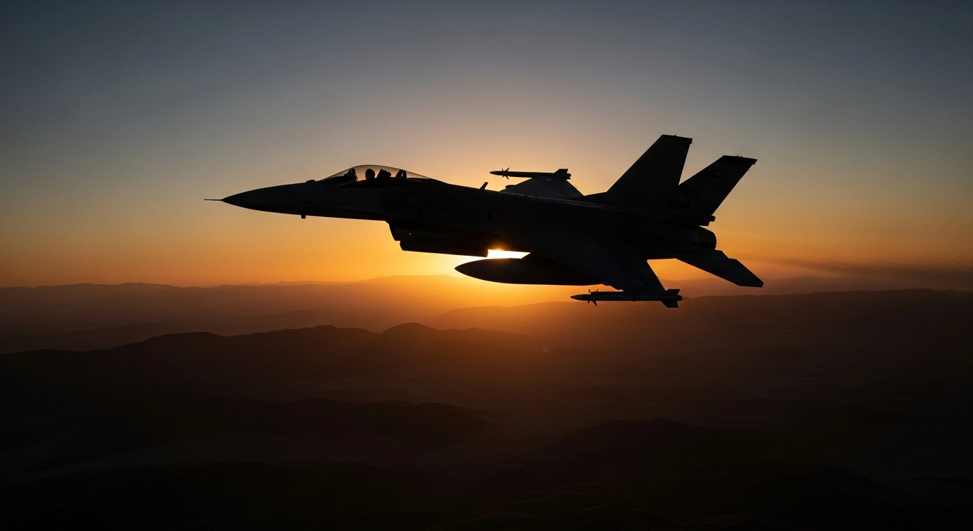 An Israeli fighter jet patrols the desert sky as the Israel Defense Forces maintain high military readiness to respond to regional threats.