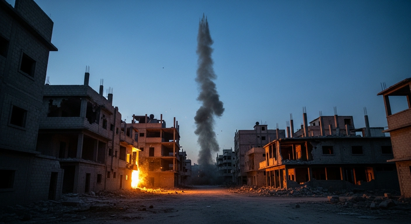 A plume of smoke rises over a damaged building in Gaza following a precision airstrike targeting a Palestinian Islamic Jihad commander.