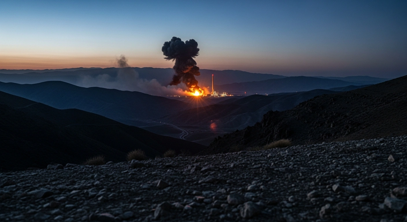 A plume of smoke rises from a targeted missile facility in the Kermanshah region following an Israel Defense Forces operation against a senior Iranian commander.