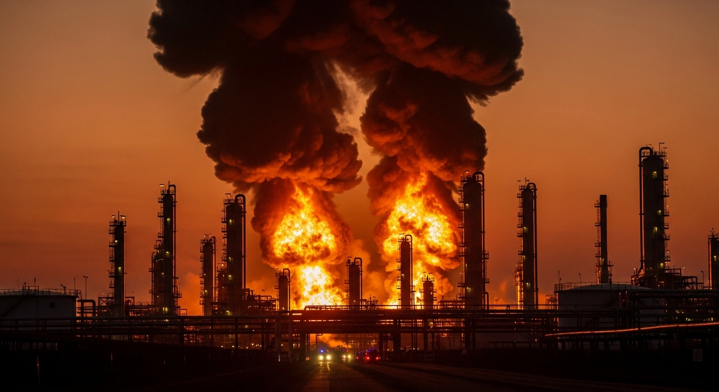 A massive fire burns at the Ilsky oil refinery in Russia's Krasnodar region following a drone attack.