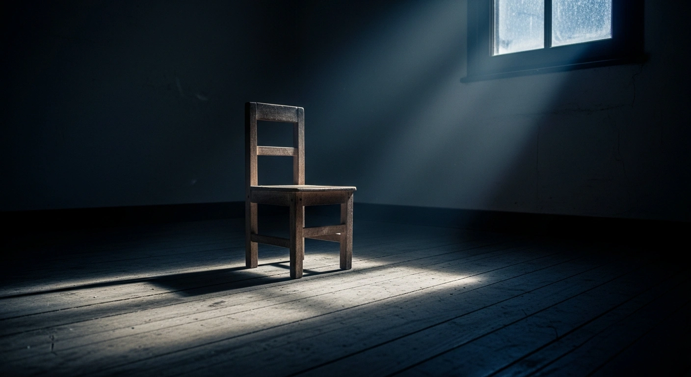 A solitary wooden chair sits in a dimly lit room, representing the impact of domestic violence on children as highlighted in an Argentine report.