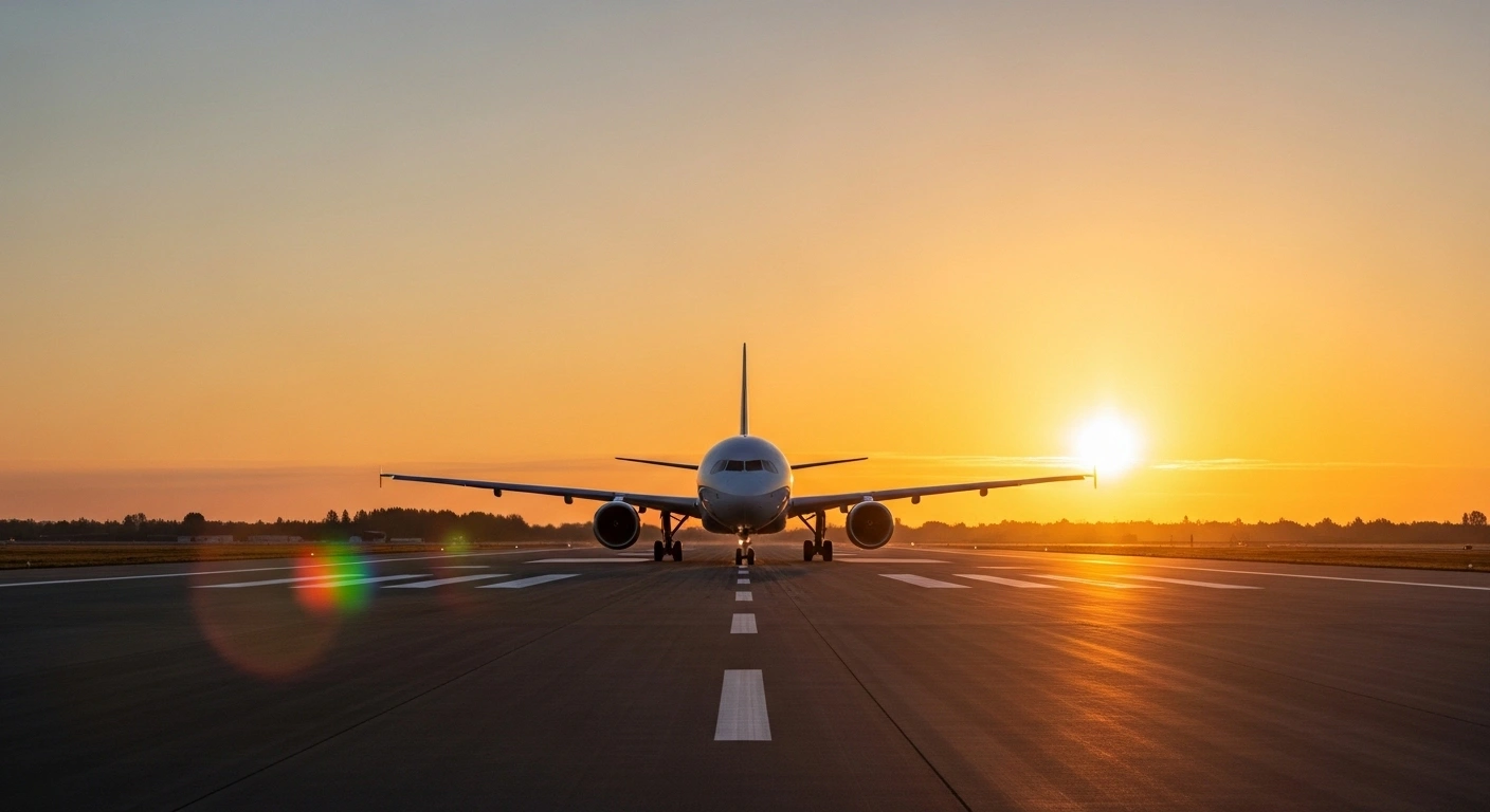A modern passenger jet, symbolizing the resumption of direct flights between India and China after a five-year suspension, taxis on a runway at sunrise, signifying the normalization of relations.