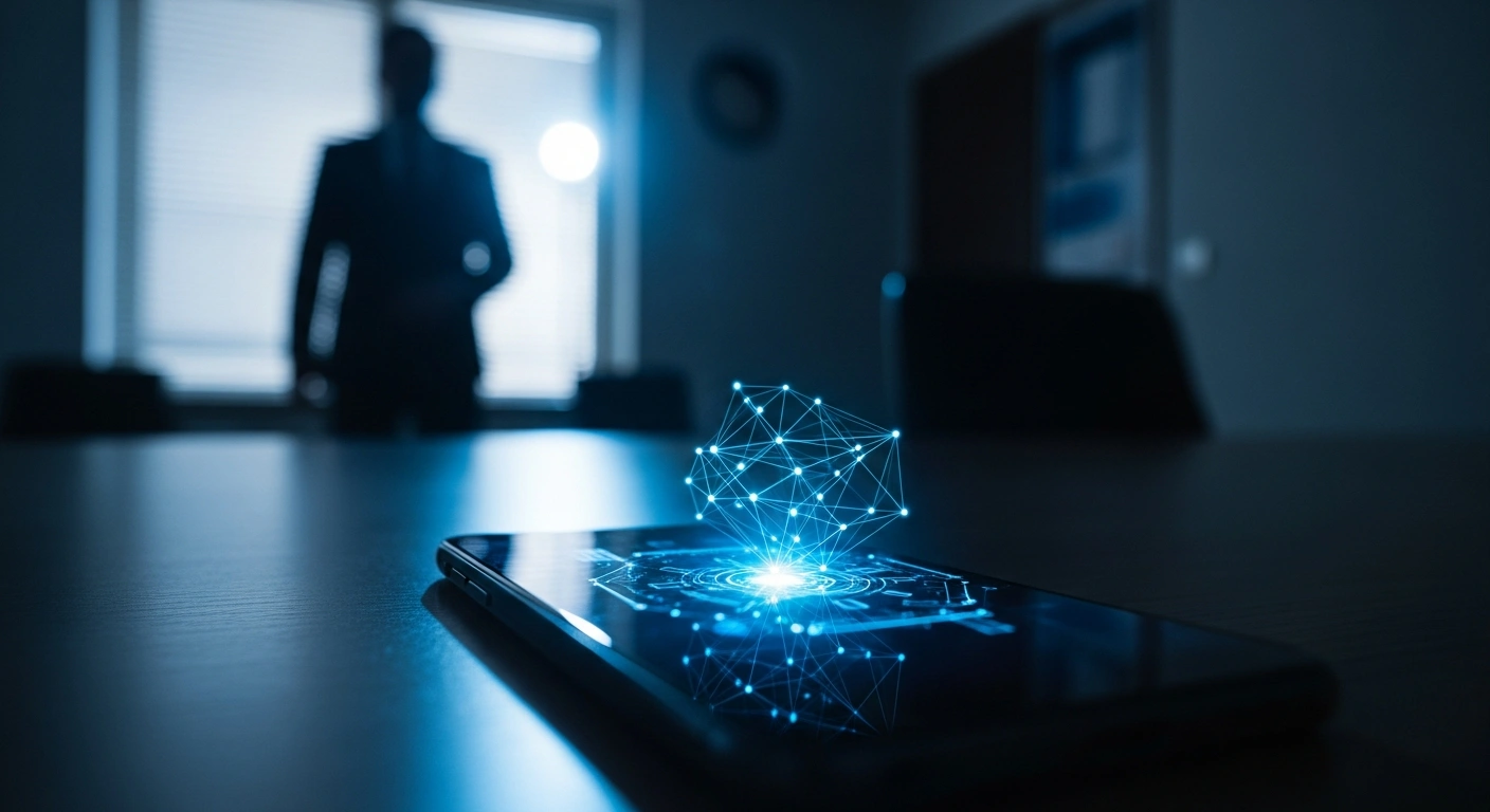 A smartphone displaying a digital network icon sits on a desk as the Indian government investigates Meta regarding WhatsApp privacy and security concerns.