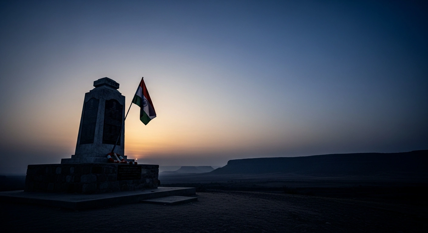 A solemn military memorial stands in honor of the six Indian armed forces personnel who died during Operation Sindoor in May 2025.