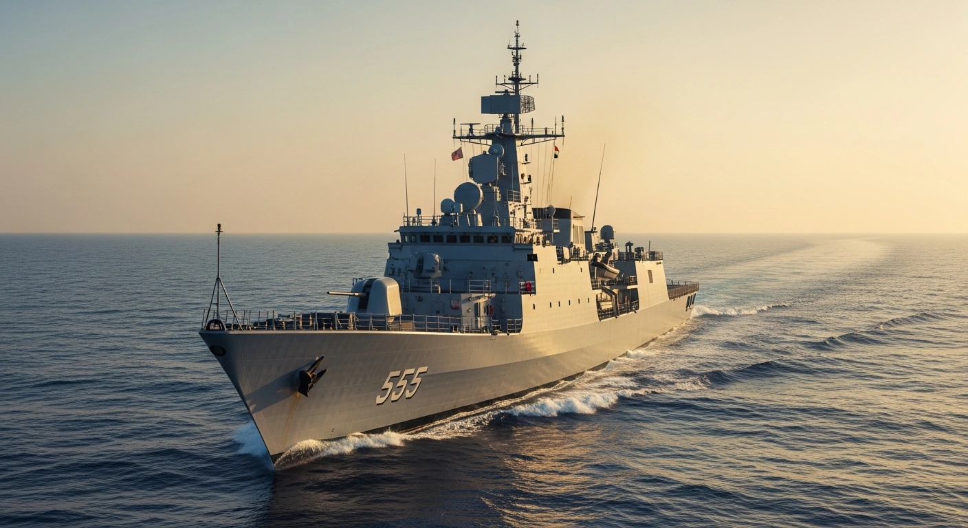 The Indian Navy ship INS Sunayna sails through the Indian Ocean as it returns to Kochi after completing a maritime cooperation mission.