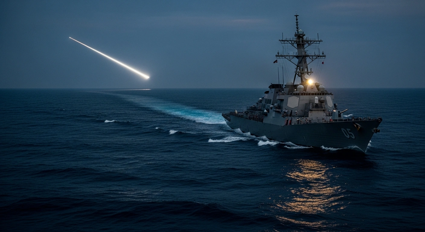 A modern naval destroyer patrols the Pacific Ocean following China's recent intercontinental ballistic missile test, highlighting regional defense concerns.