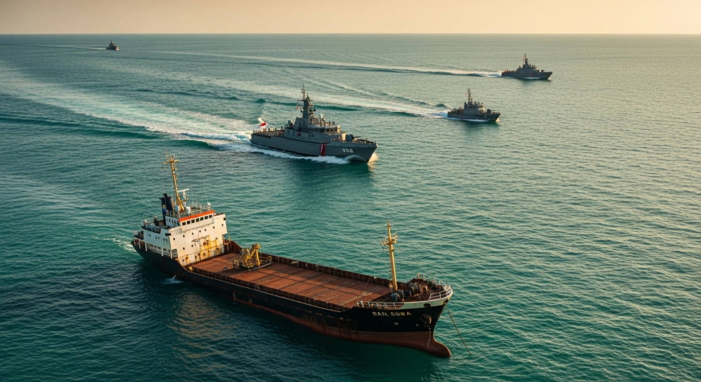 Indonesian law enforcement officials intercept a foreign-flagged vessel near the Riau Islands to seize a large shipment of illegal narcotics.
