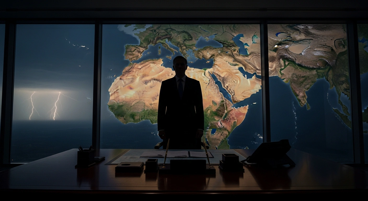 Iranian Foreign Minister Abbas Araghchi stands in a dimly lit office while expressing a stern warning regarding regional security and military tensions.