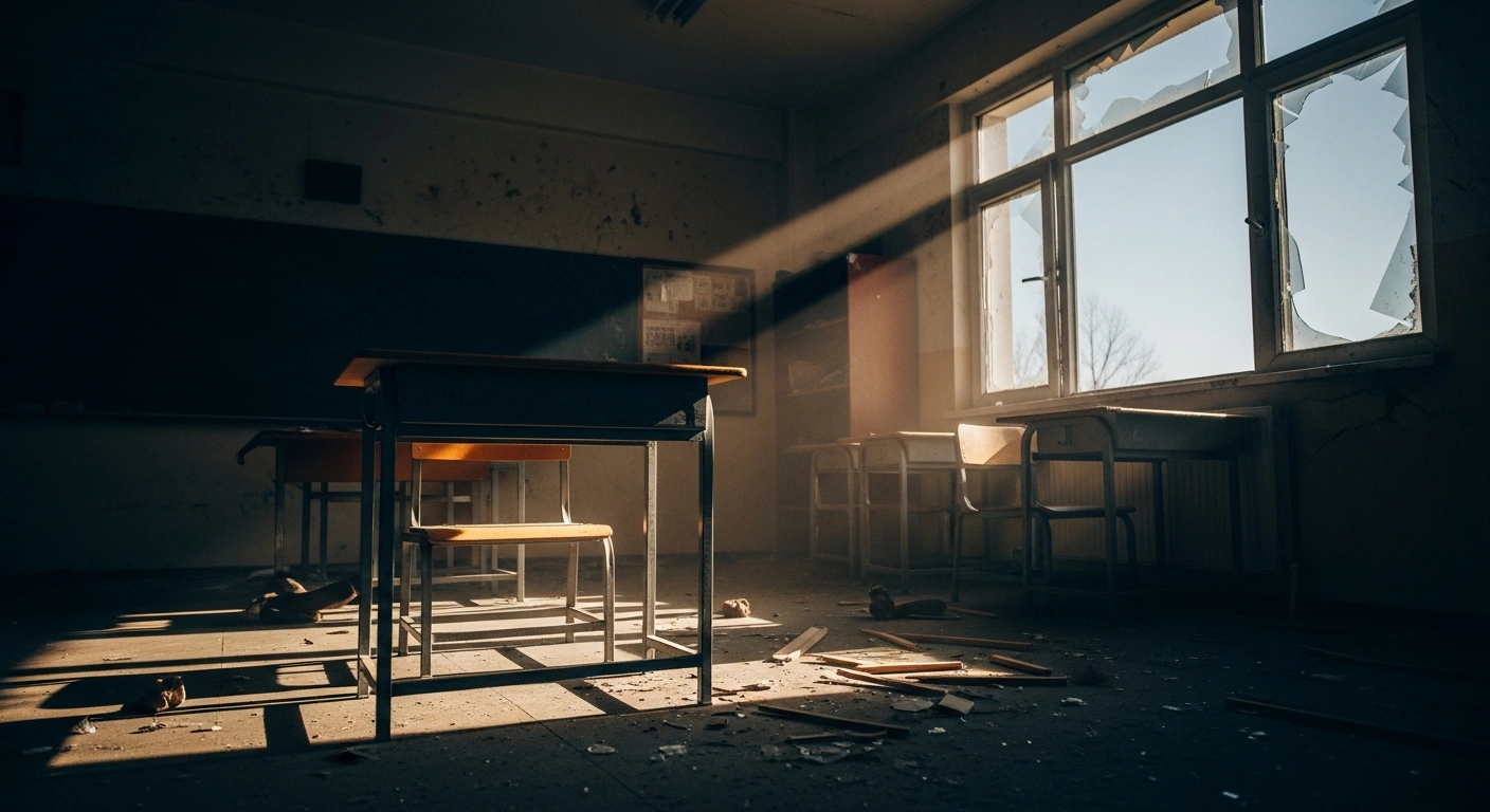 A damaged classroom in an Iranian girls' school stands empty, highlighting the impact of a recent attack that has drawn international concern at the UN Human Rights Council.