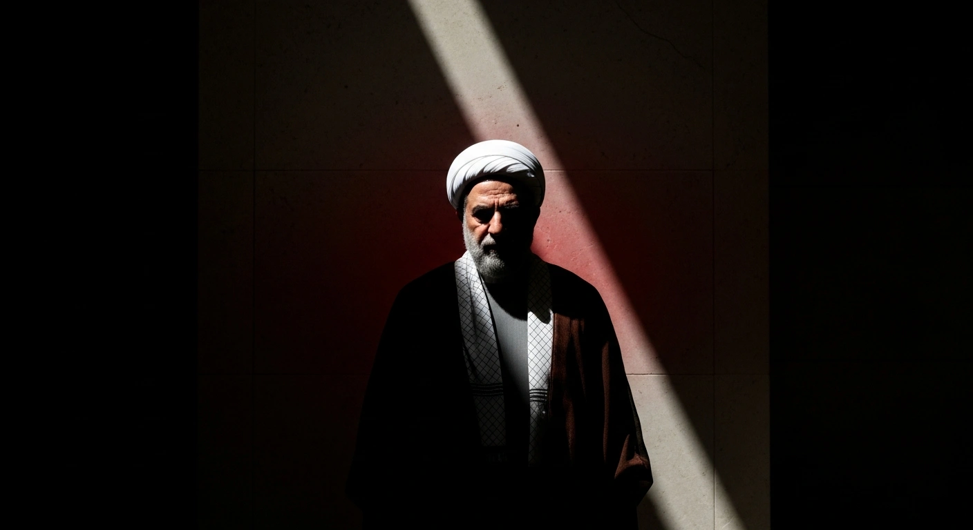 A powerful, imposing figure, representing Ahmad Vahidi, stands in silhouette against a dark, red-hued wall, symbolizing his controversial past and Interpol Red Notice, as he assumes command of the Islamic Revolutionary Guard Corps (IRGC), a move that has drawn condemnation from Argentina.