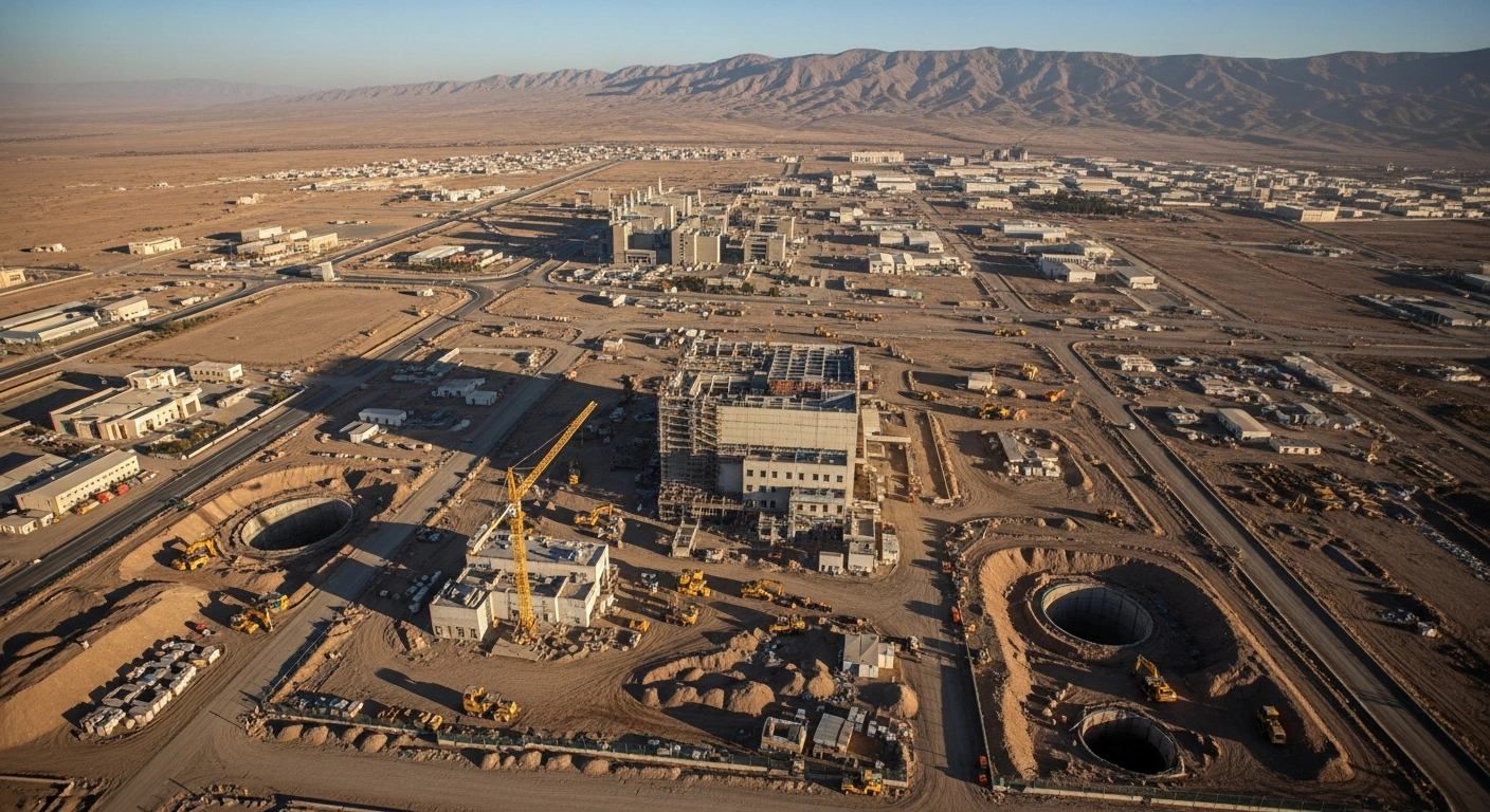Satellite imagery shows the Isfahan nuclear complex in Iran, where structures are being renovated and tunnel entrances fortified, indicating strengthened security and rebuilding of a damaged facility.