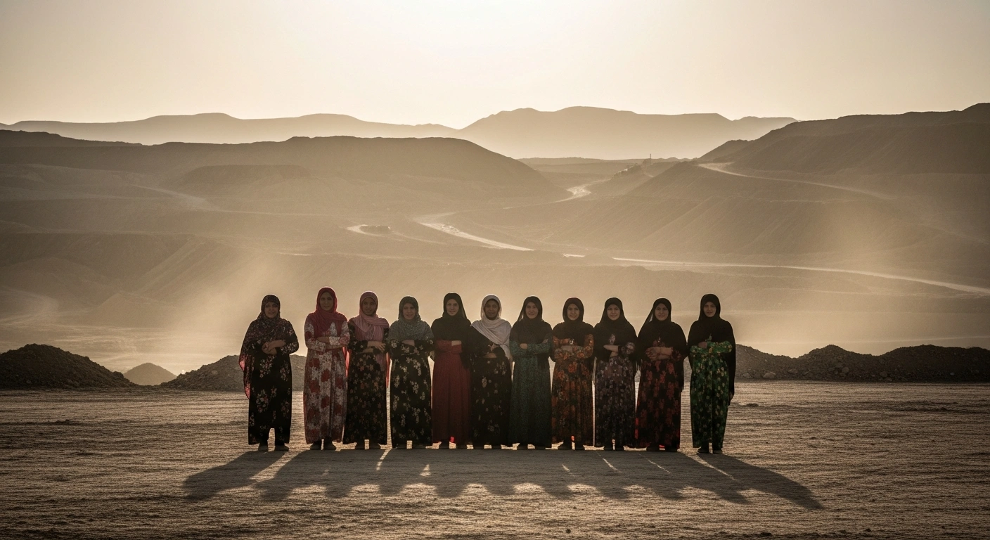 Baluch women demonstrate against mining operations in the arid landscape of the Sistan and Baluchestan province in Iran.