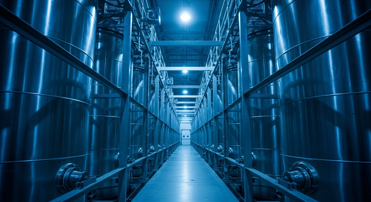 A row of industrial centrifuges at an Iranian nuclear enrichment facility stands under bright, sterile lighting.