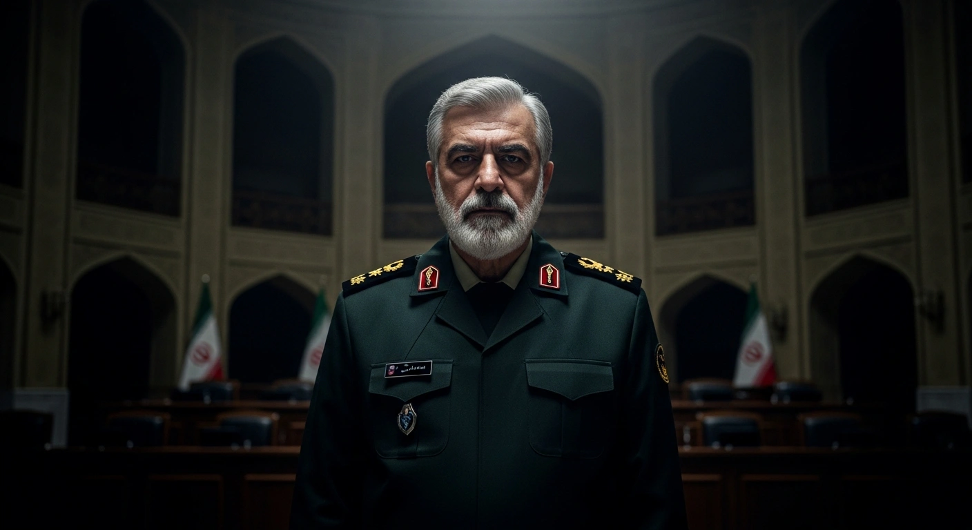 A portrait of veteran IRGC commander Mohammad Baqer Zolqadr standing in a formal government setting following his appointment as Secretary of Iran's Supreme National Security Council.