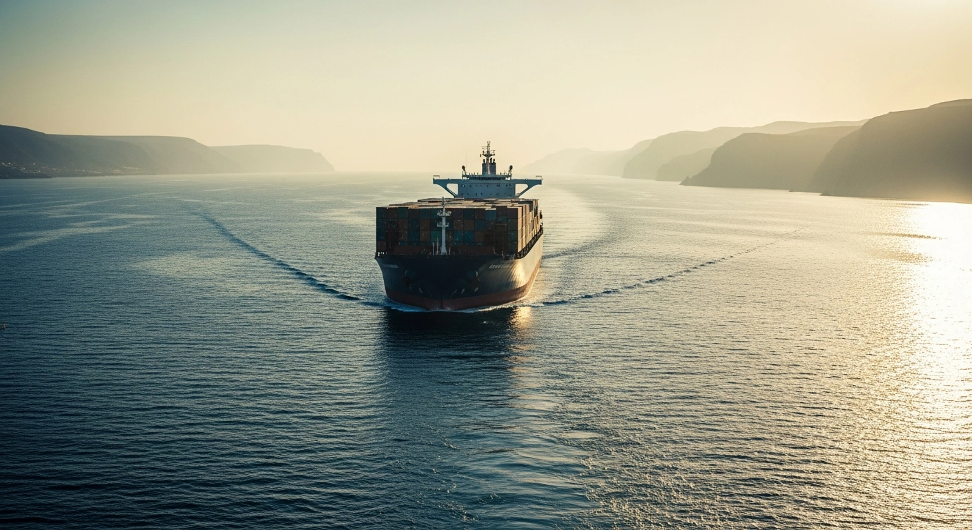 A large cargo ship sails through the Strait of Hormuz as Iran offers safe passage to South African vessels.