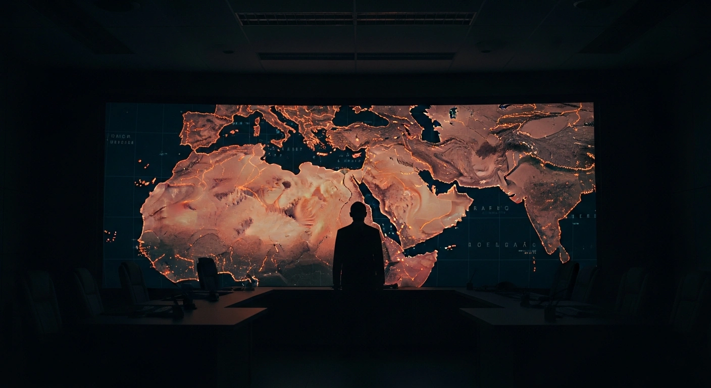 An official stands before a digital map of the Middle East as Iran prepares a response to recent military strikes.
