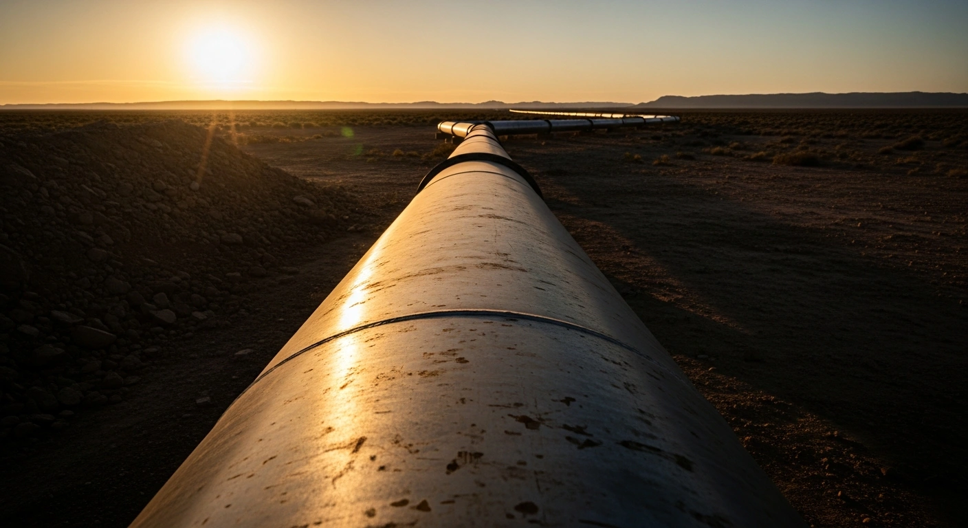 A large industrial oil pipeline stretches across a desert landscape as Iraq and Turkey work to resume crude oil exports to the port of Ceyhan.