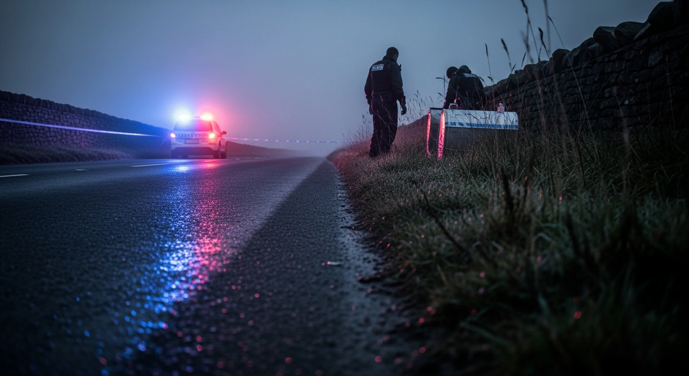 Law enforcement officers investigate a military-grade explosive device discovered near the Irish border during a counter-terrorism operation.