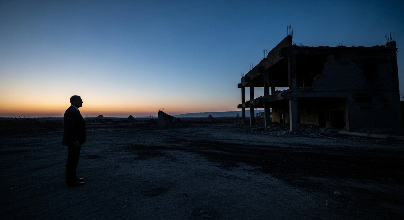 A government official inspects the wreckage of a facility damaged by Iranian missile strikes to evaluate Israel's air defense capabilities.