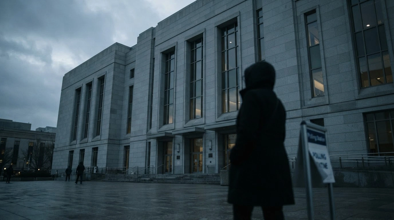 The exterior of a courthouse building represents the legal challenge filed by Arab political parties in Israel to ban firearms at polling stations.