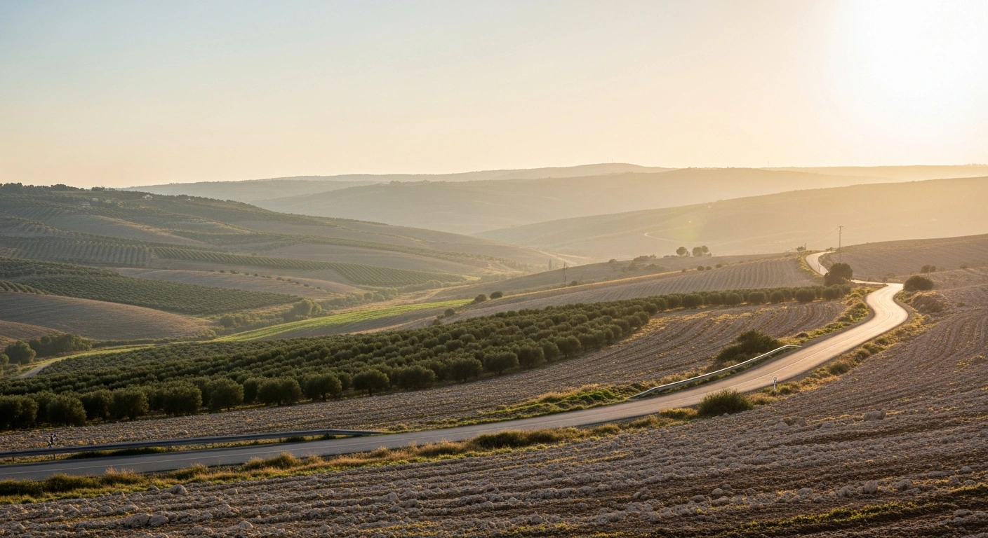 A peaceful landscape along the Israel-Lebanon border during sunset represents the 45-day ceasefire extension negotiated by the United States.