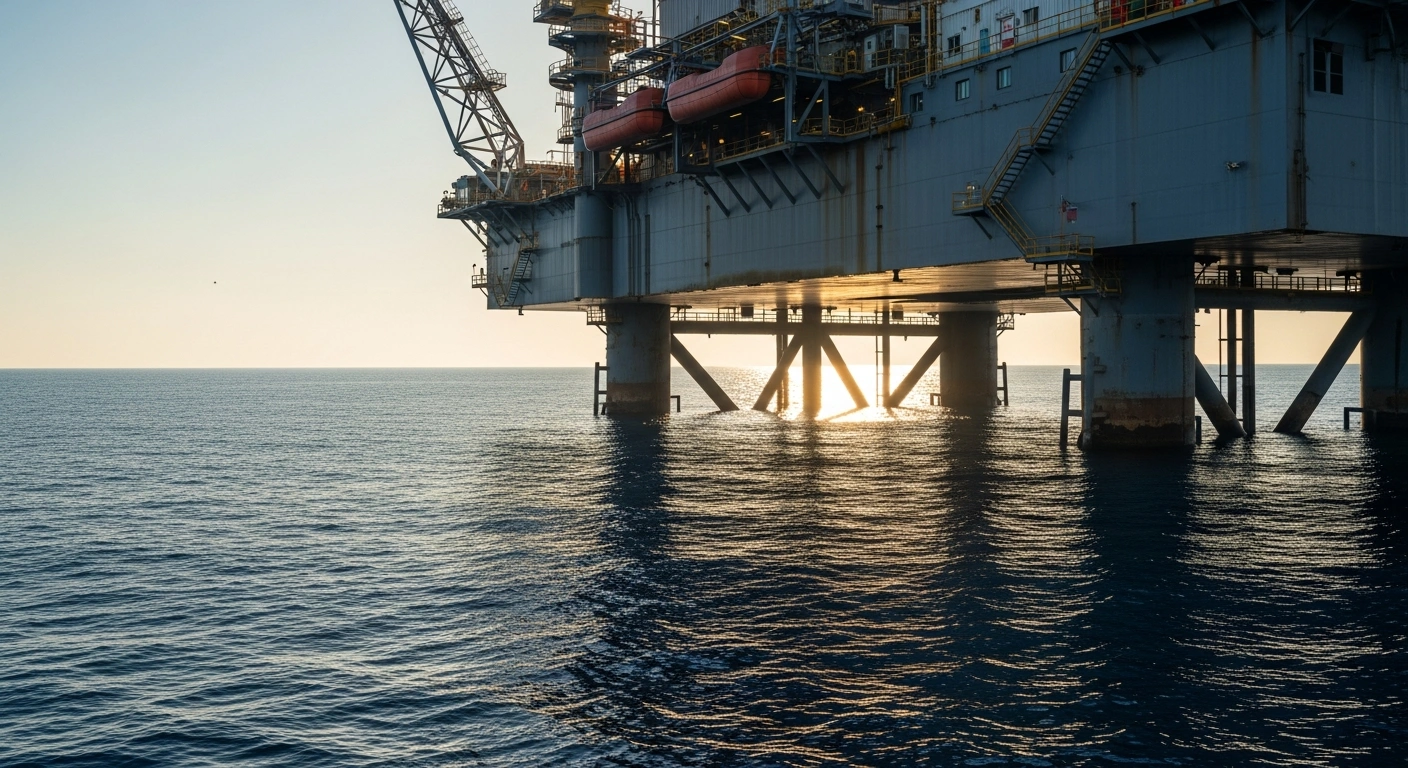 An offshore natural gas drilling platform operates in the Mediterranean Sea as part of Israel's energy exploration initiative.
