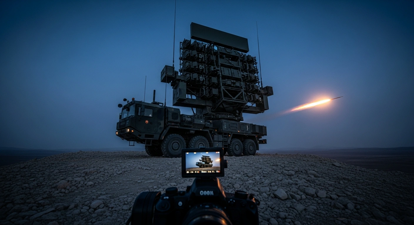 An Israeli air defense system launches an interceptor missile into the night sky to counter an incoming aerial threat.