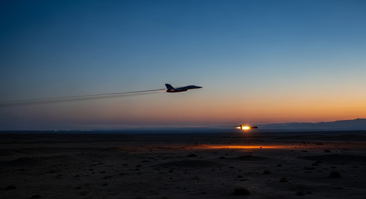 An Israeli Air Force fighter jet intercepts an unidentified drone near the Jordanian border during a period of heightened regional security.