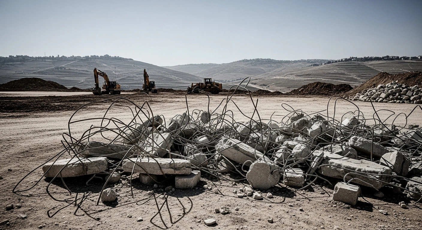 The debris of a demolished industrial facility lies on the ground in the village of Za'atara near Bethlehem after an operation by Israeli forces.