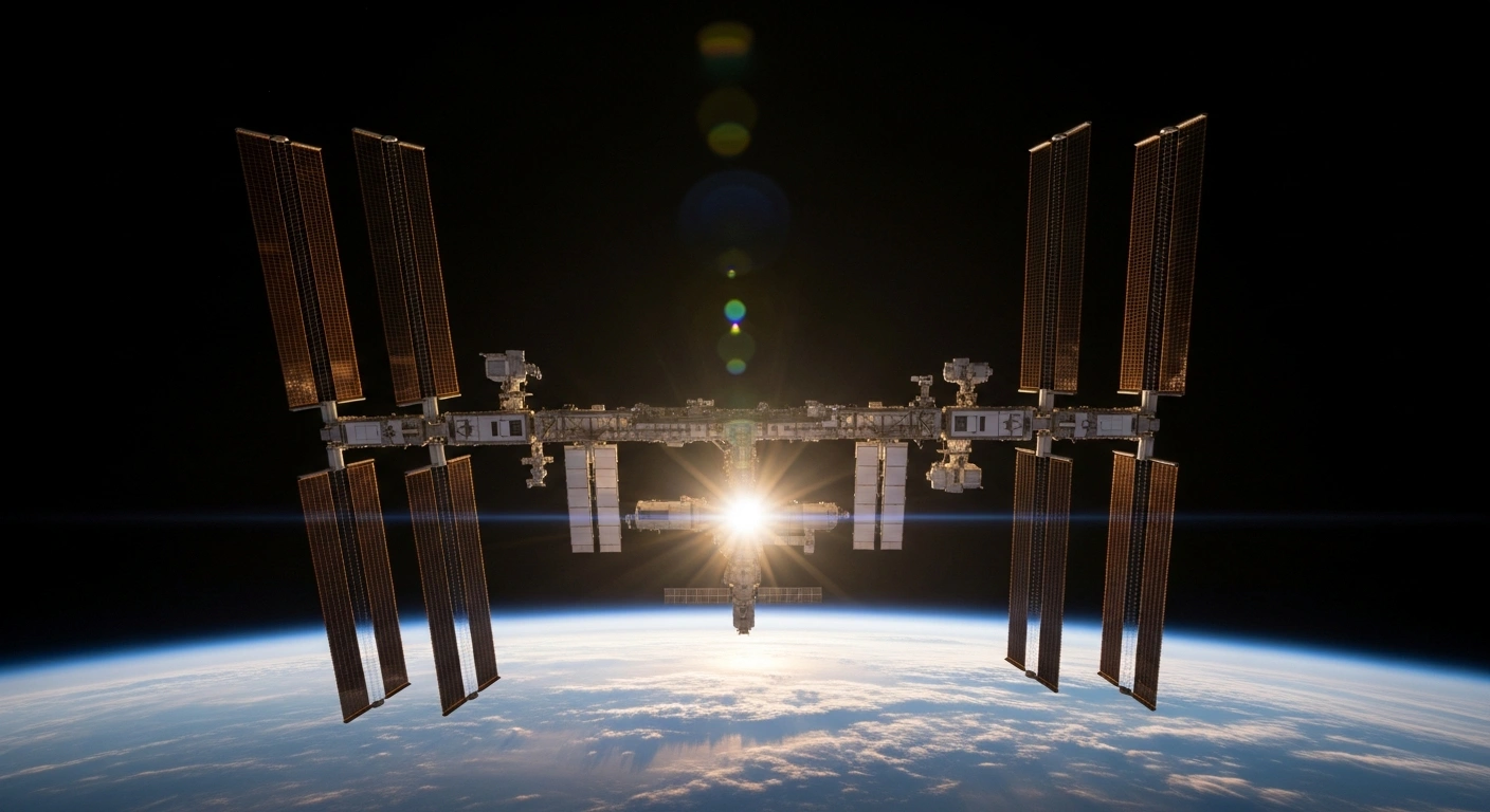 The International Space Station orbits the Earth as the United States and Russia extend its operations through 2030.
