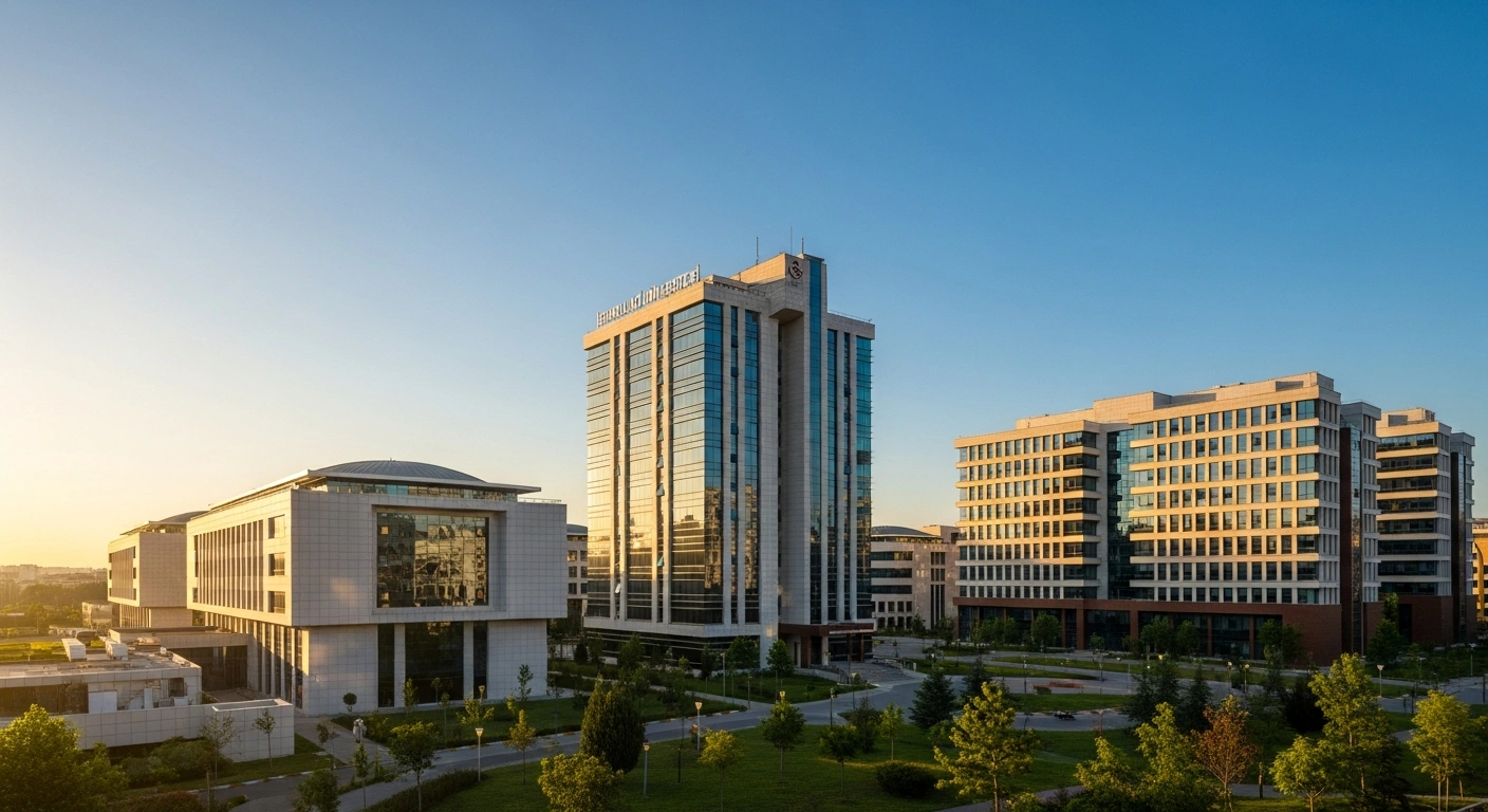 The modern campus of Istanbul Bilgi University stands in full operation under a clear sky, confirming that the institution remains open and active.