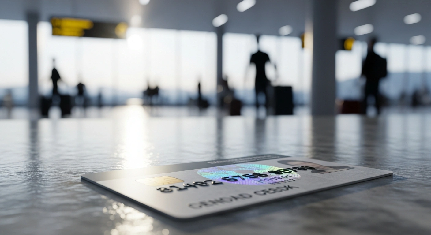 A modern Italian electronic identity card sits on a surface at an airport, representing the new digital travel requirements for Italian citizens.