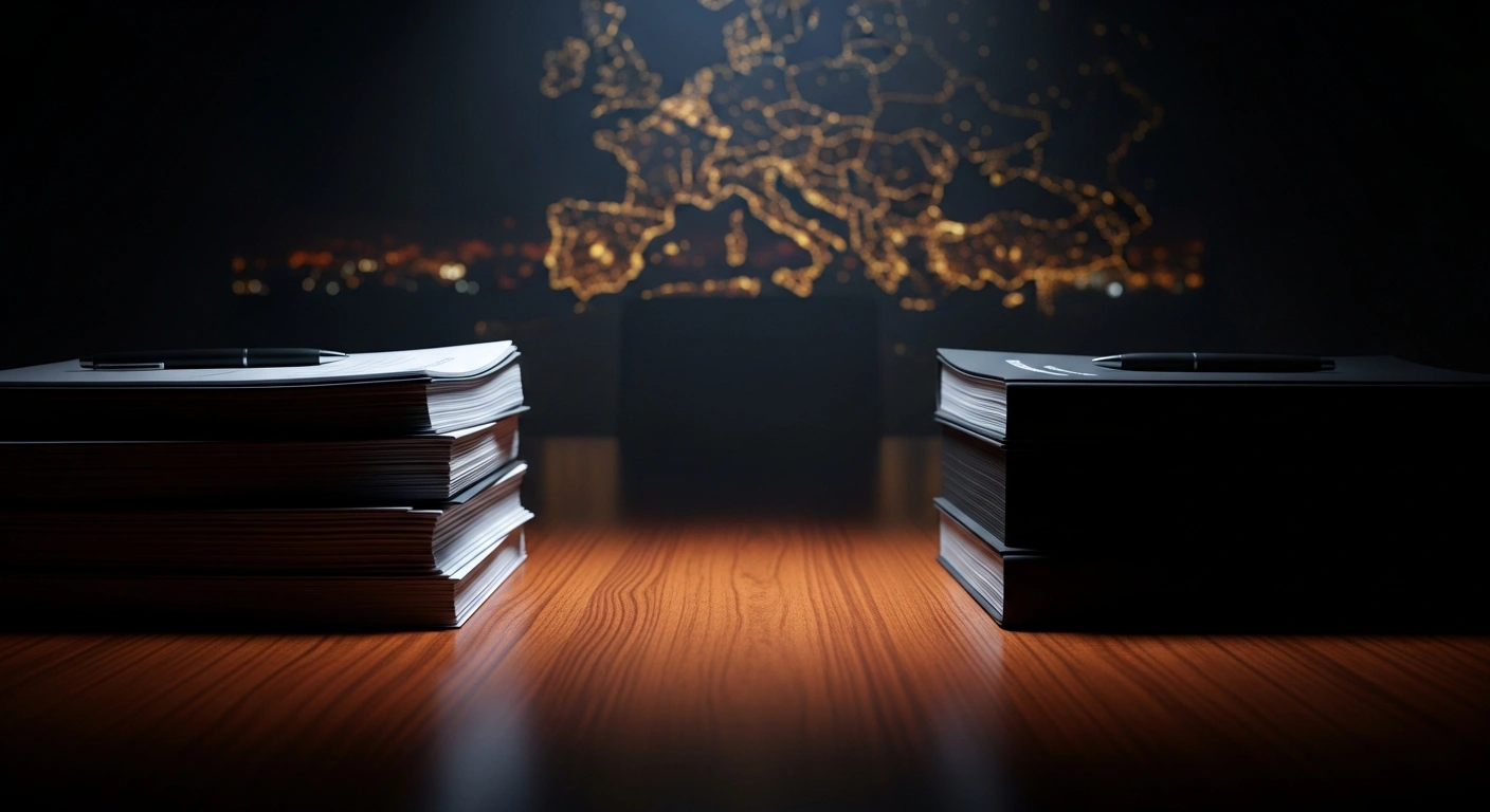 A dimly lit boardroom table represents the stalled negotiations between Italian government officials and regional authorities regarding the regulation of land-based gambling venues.