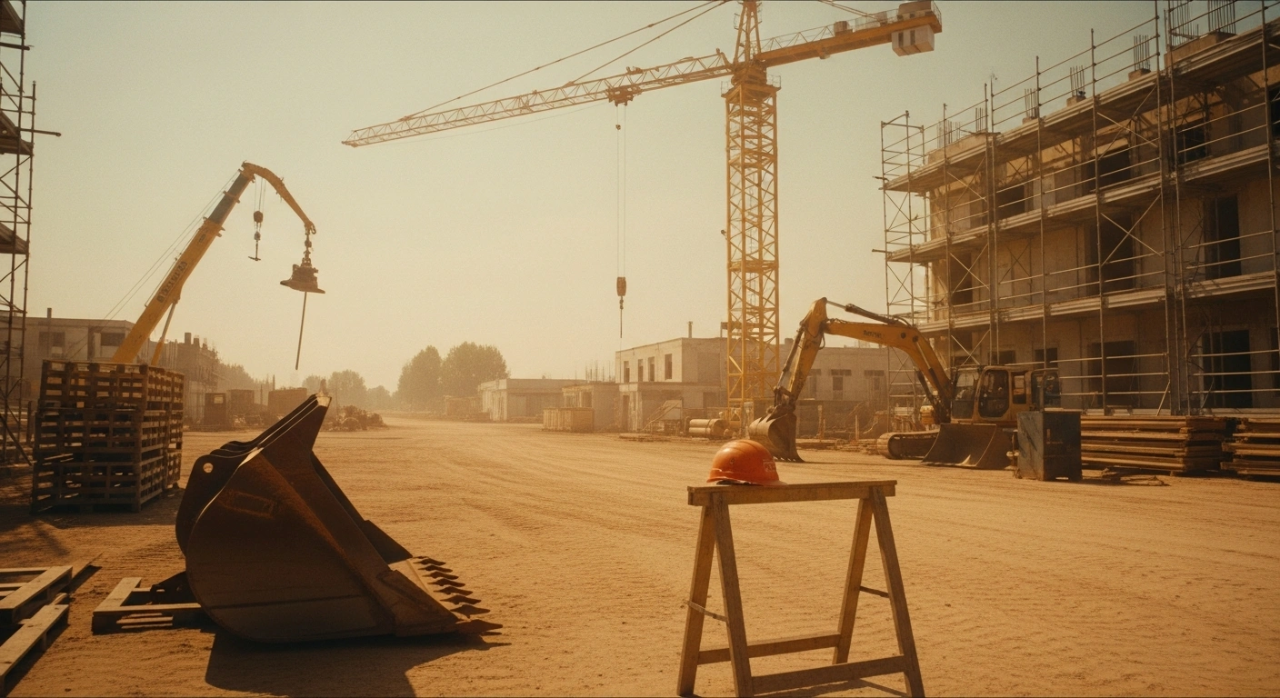 An empty construction site in Italy's Veneto region sits idle during peak heat hours to protect workers from extreme temperatures.