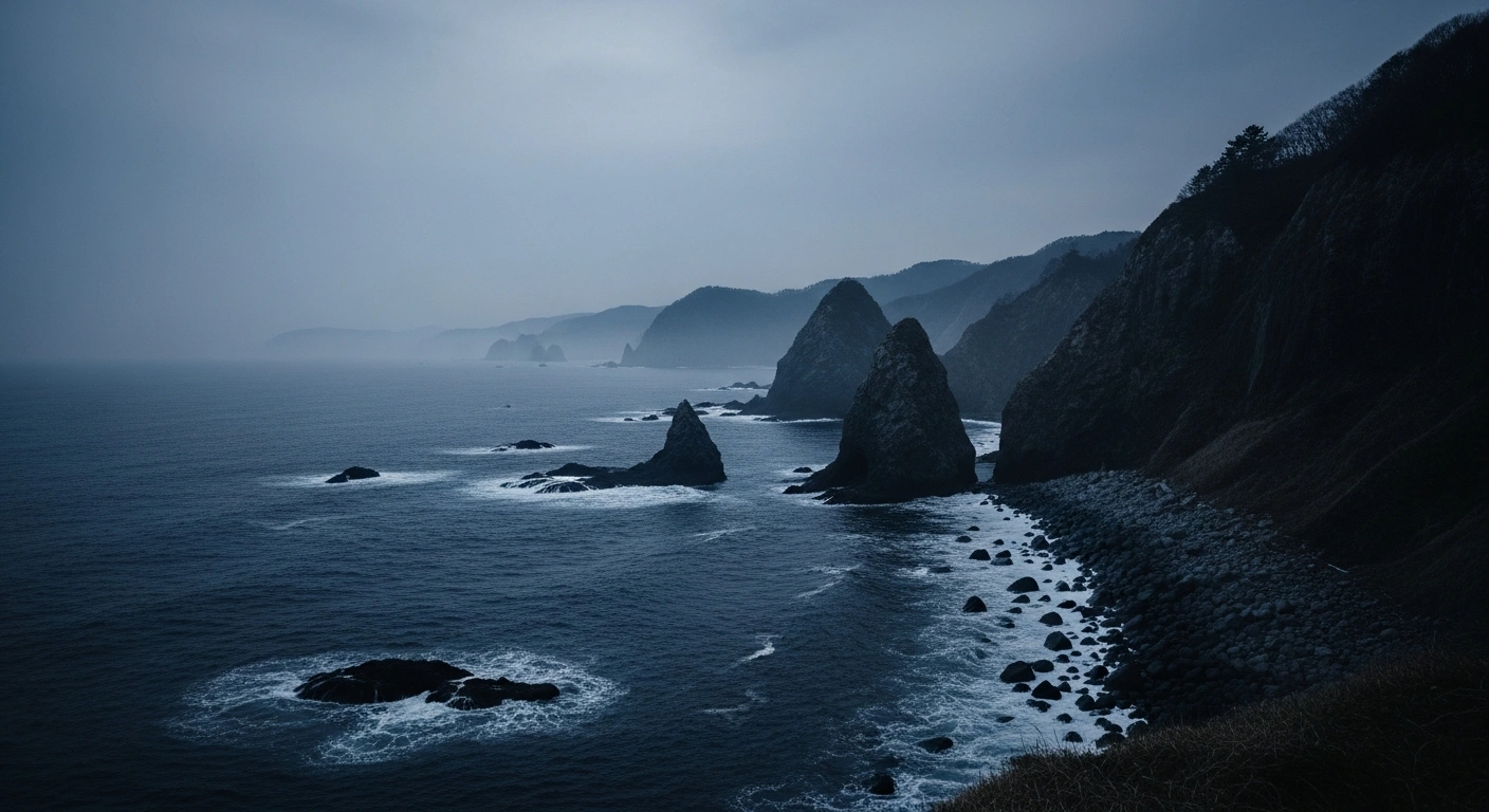 A view of the rugged coastline near Fudai in Iwate Prefecture, Japan, following a 5.6 magnitude earthquake.