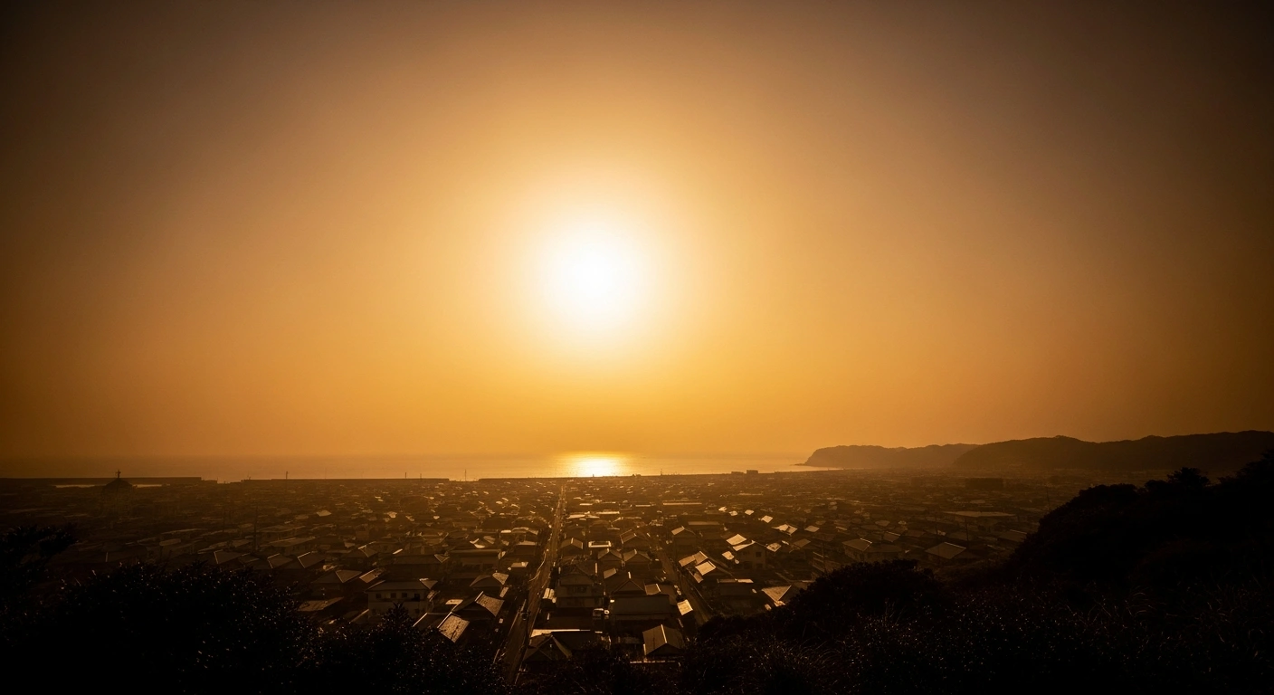 A sun-drenched Japanese coastal town experiences intense heat as the Japan Meteorological Agency reports the onset of an El Niño climate event.