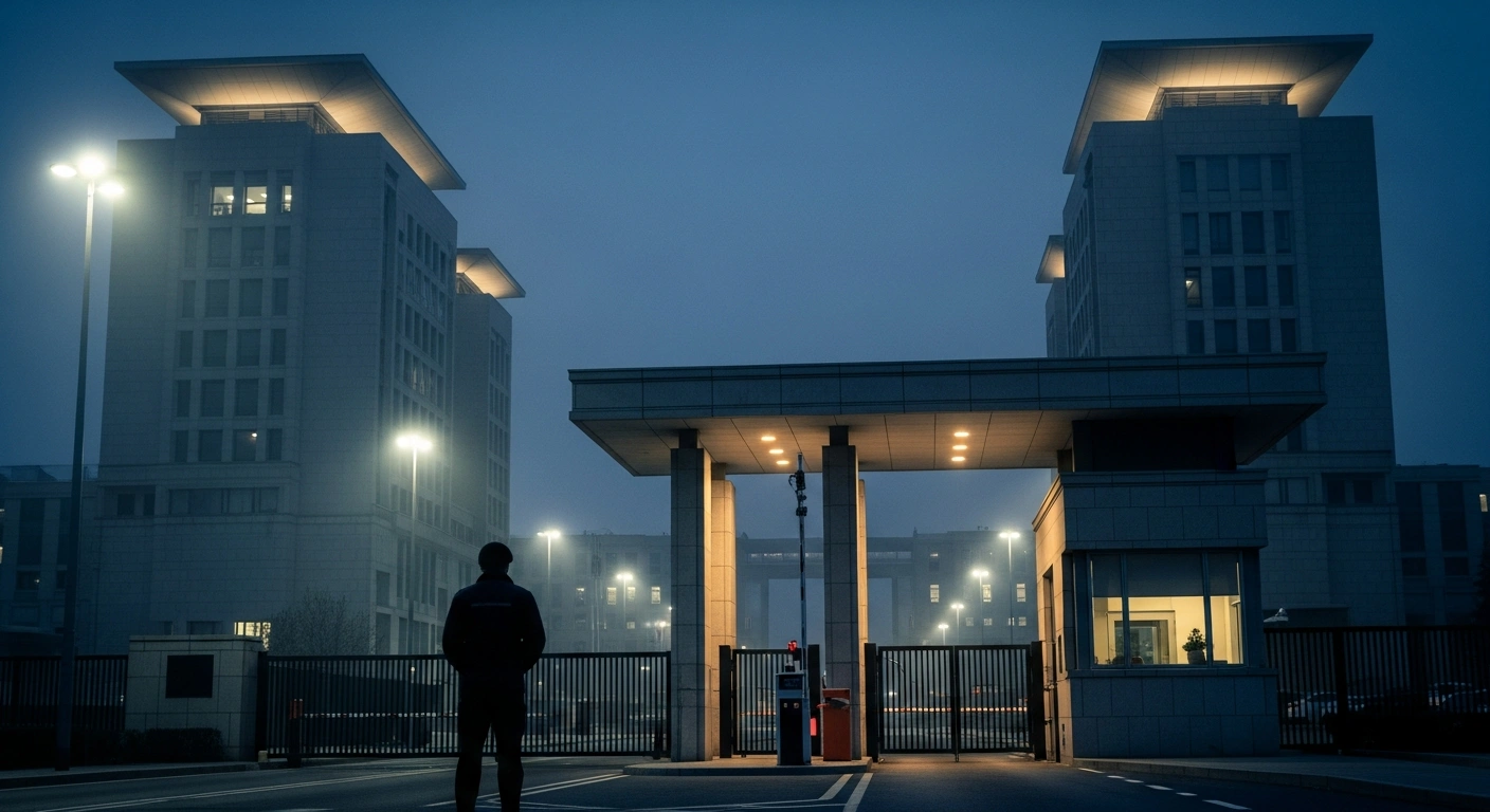A member of the Japan Maritime Self-Defense Force stands near the gates of the Japanese embassy in Beijing following a security incident.