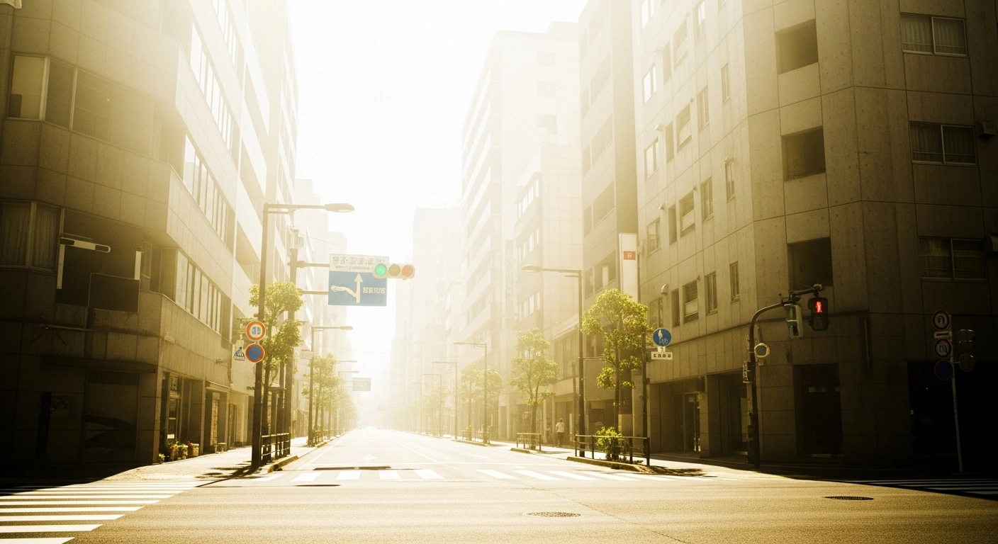A shimmering heat haze rises from a sun-drenched street in Japan during an extreme heatwave.
