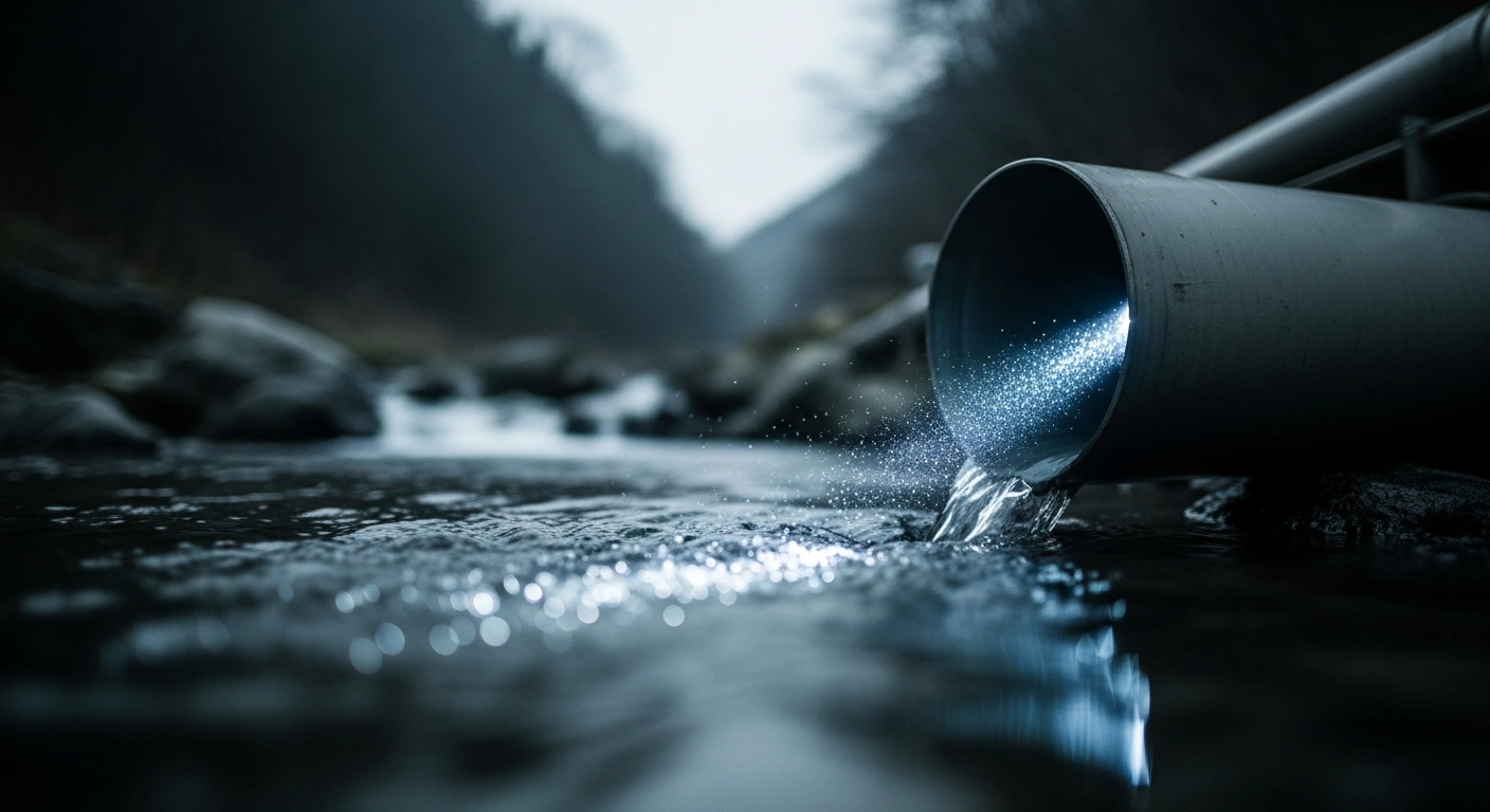 A close-up view of water flowing through a monitoring site in Japan where government officials are testing for excessive levels of PFAS chemicals.