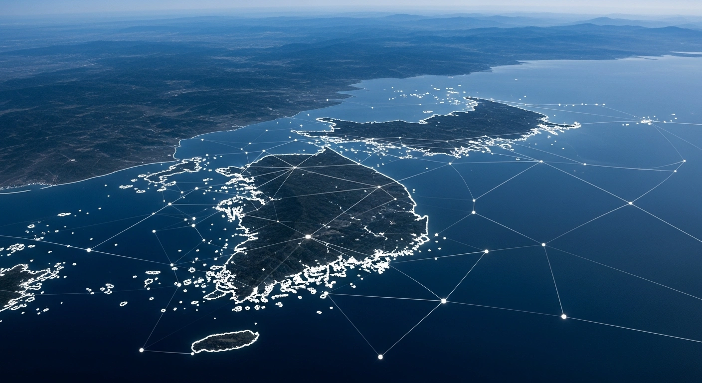 A satellite view of the Korean Peninsula represents the Japanese government's plan to use space-based imagery to locate abducted citizens.